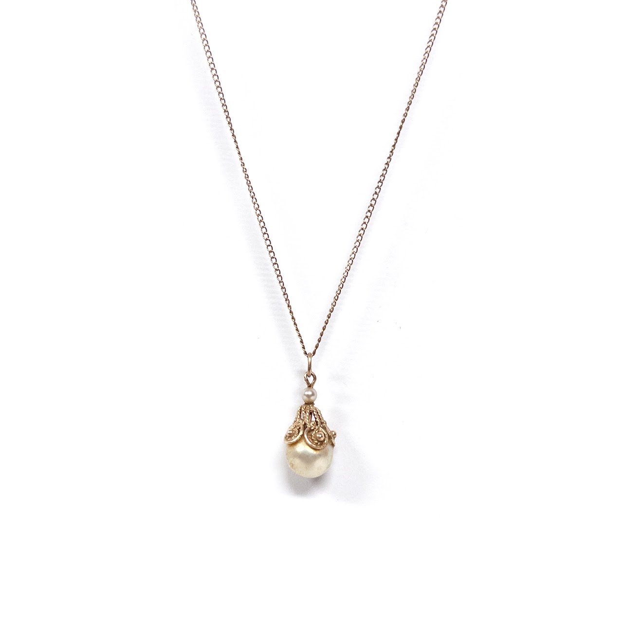 14K Gold & Pearl Solitaire Pendant Necklace