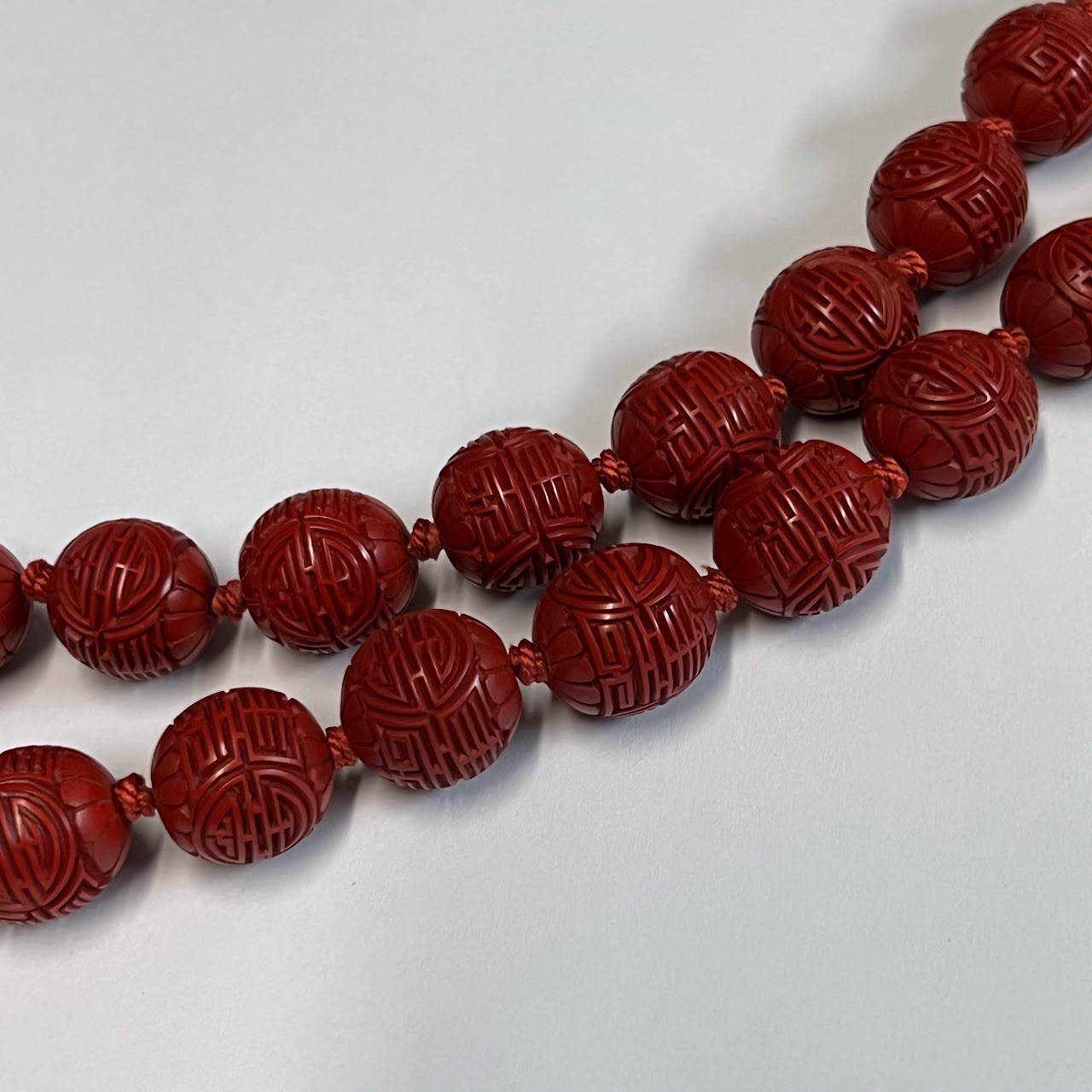 Chinese Antique Cinnabar Bead Necklace