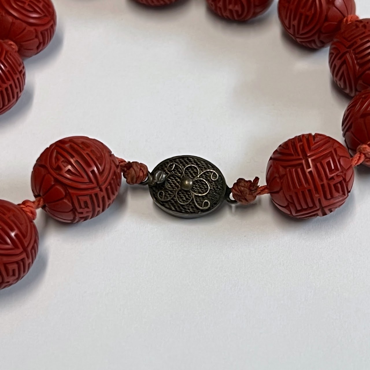 Chinese Antique Cinnabar Bead Necklace