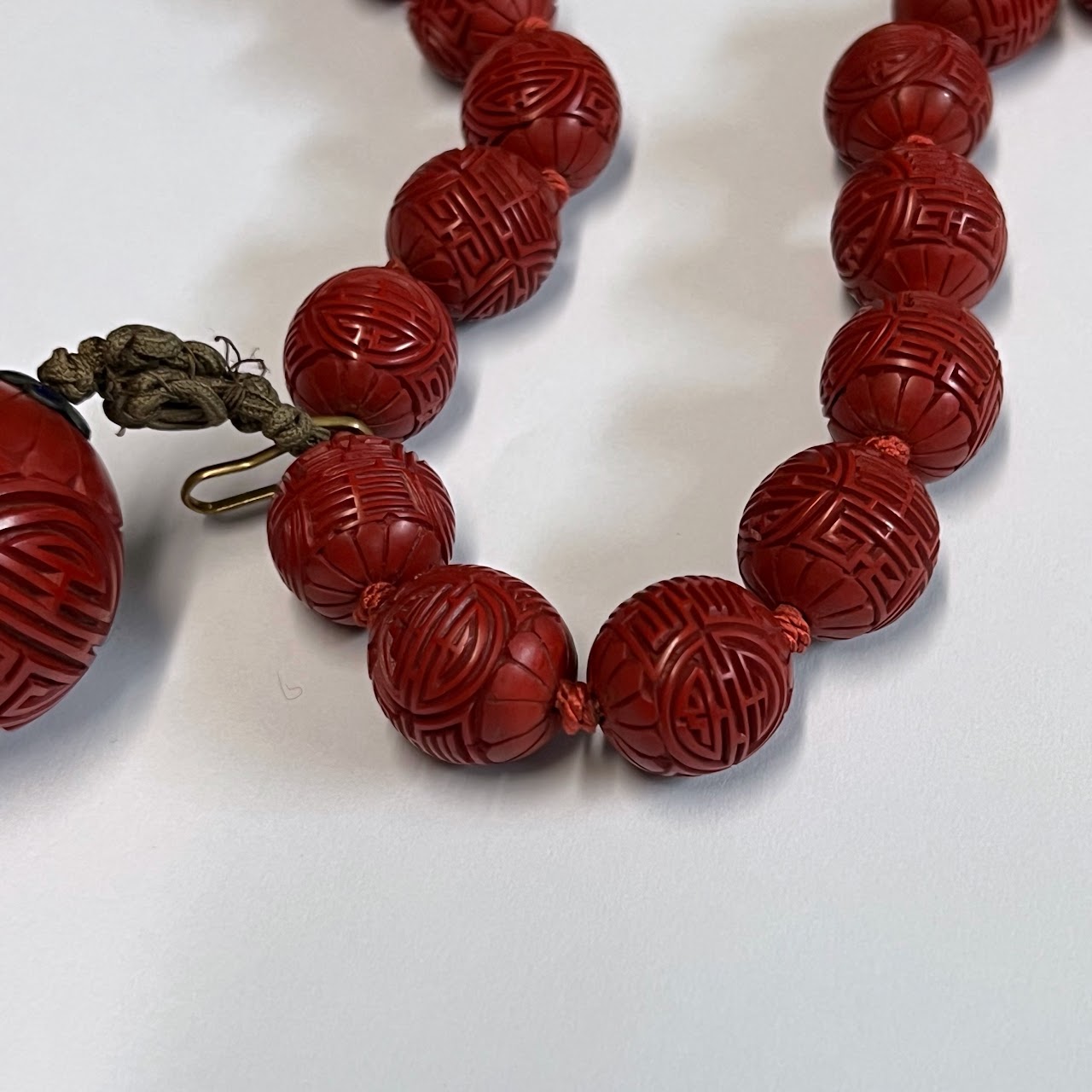 Chinese Antique Cinnabar Bead Necklace