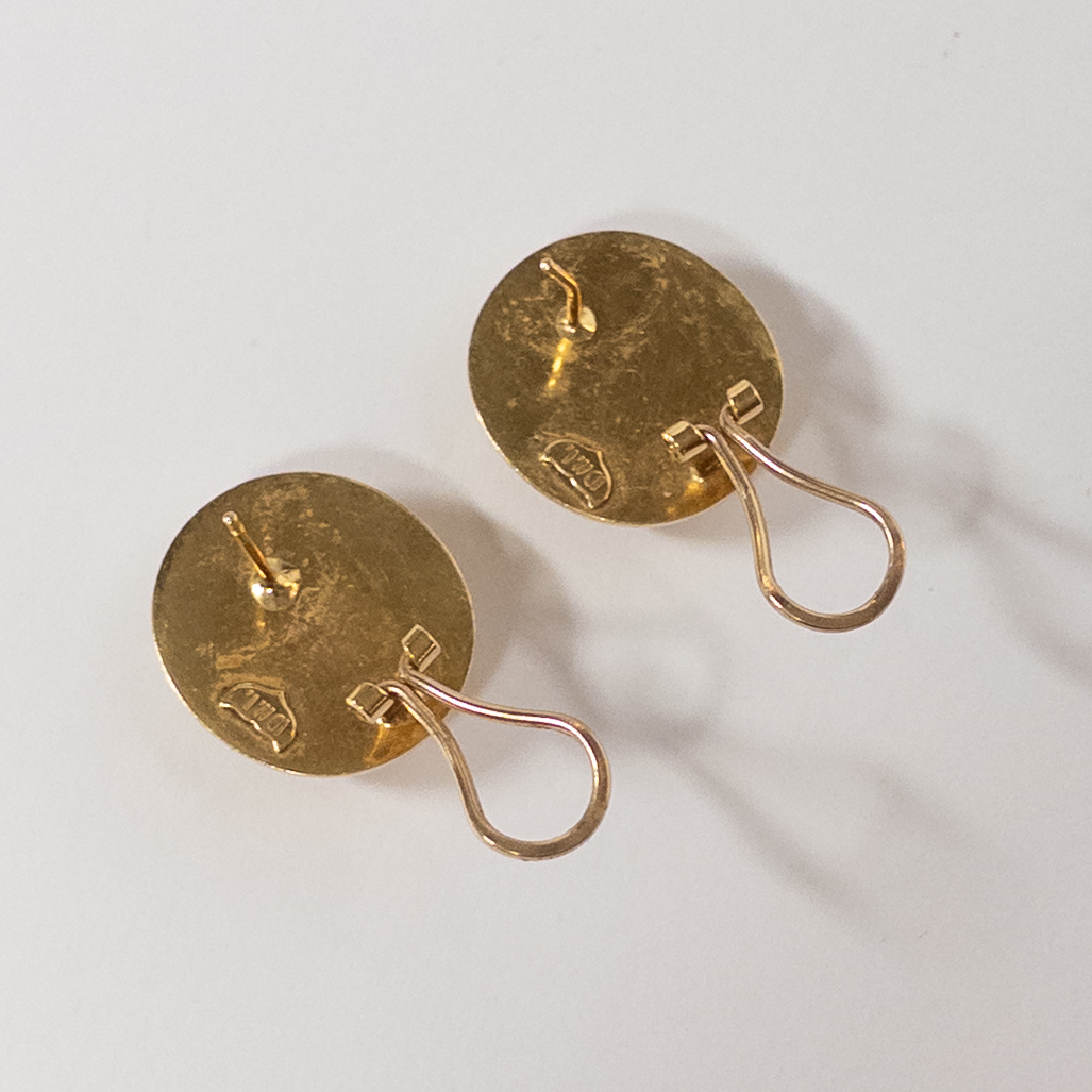 18K Gold Medallion Earring Pair