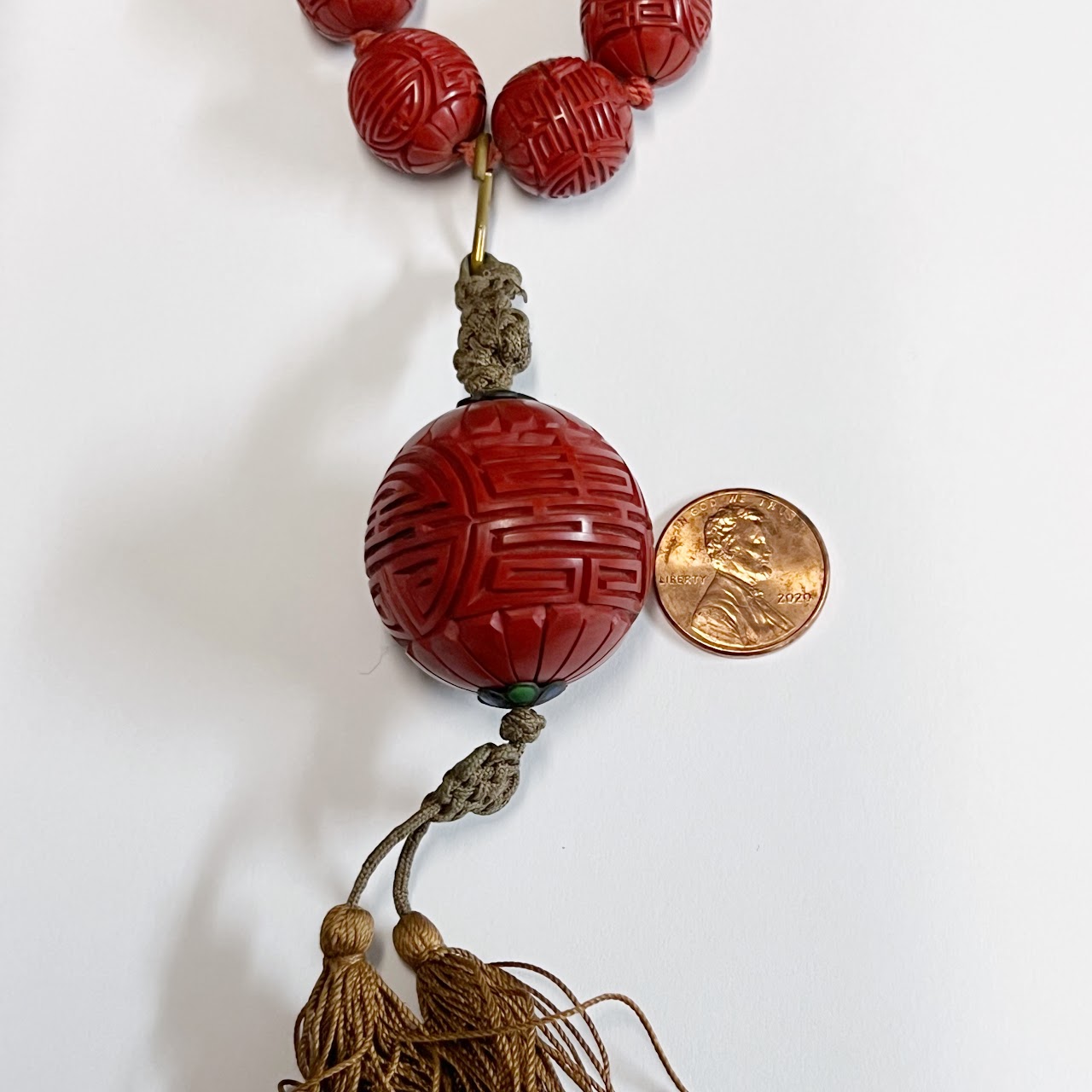 Chinese Antique Cinnabar Bead Necklace