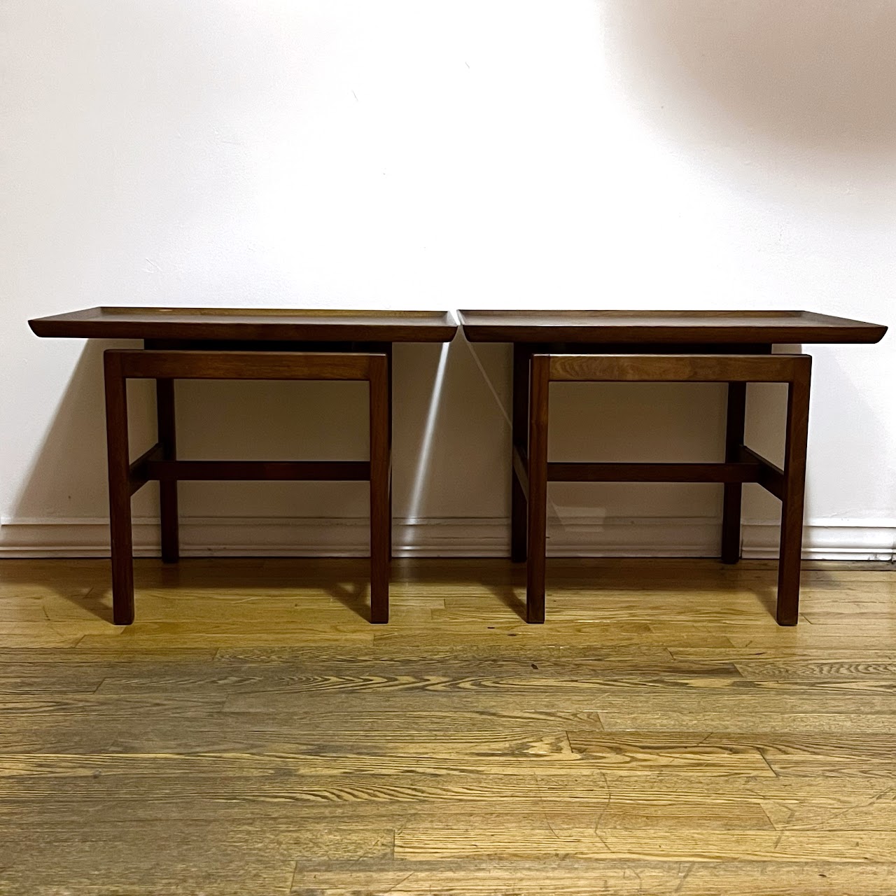 Jens Risom Design Inc. 1960s Walnut Floating Top Side Table Pair