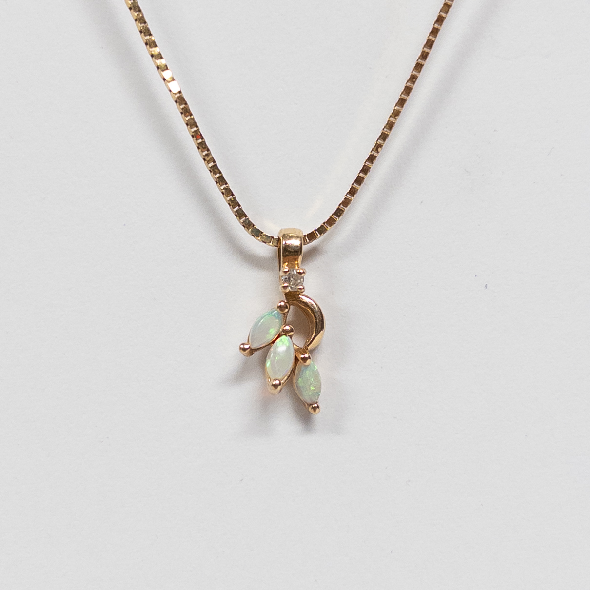 14K Gold, Opal & Diamond Pendant Necklace