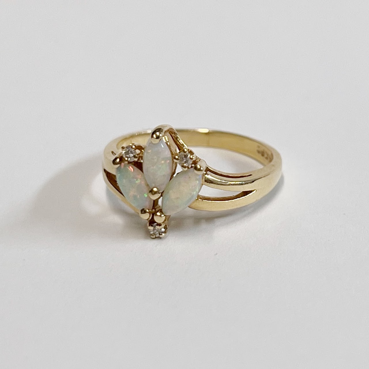 14K Gold, Opal & Diamond Ring