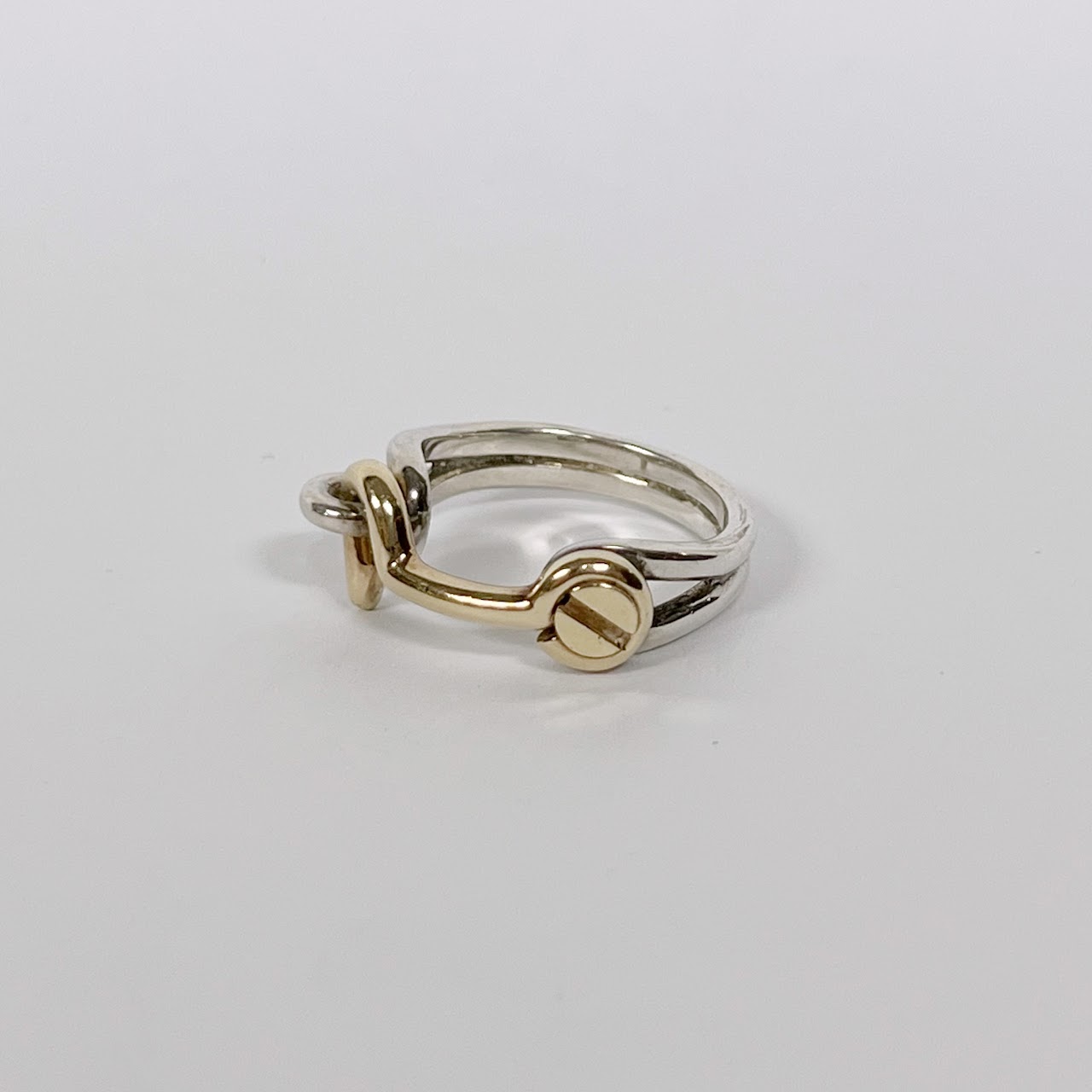 14K Gold and Silver Hook and Eye Latch Ring