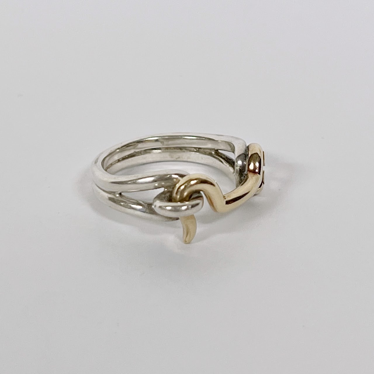 14K Gold and Silver Hook and Eye Latch Ring