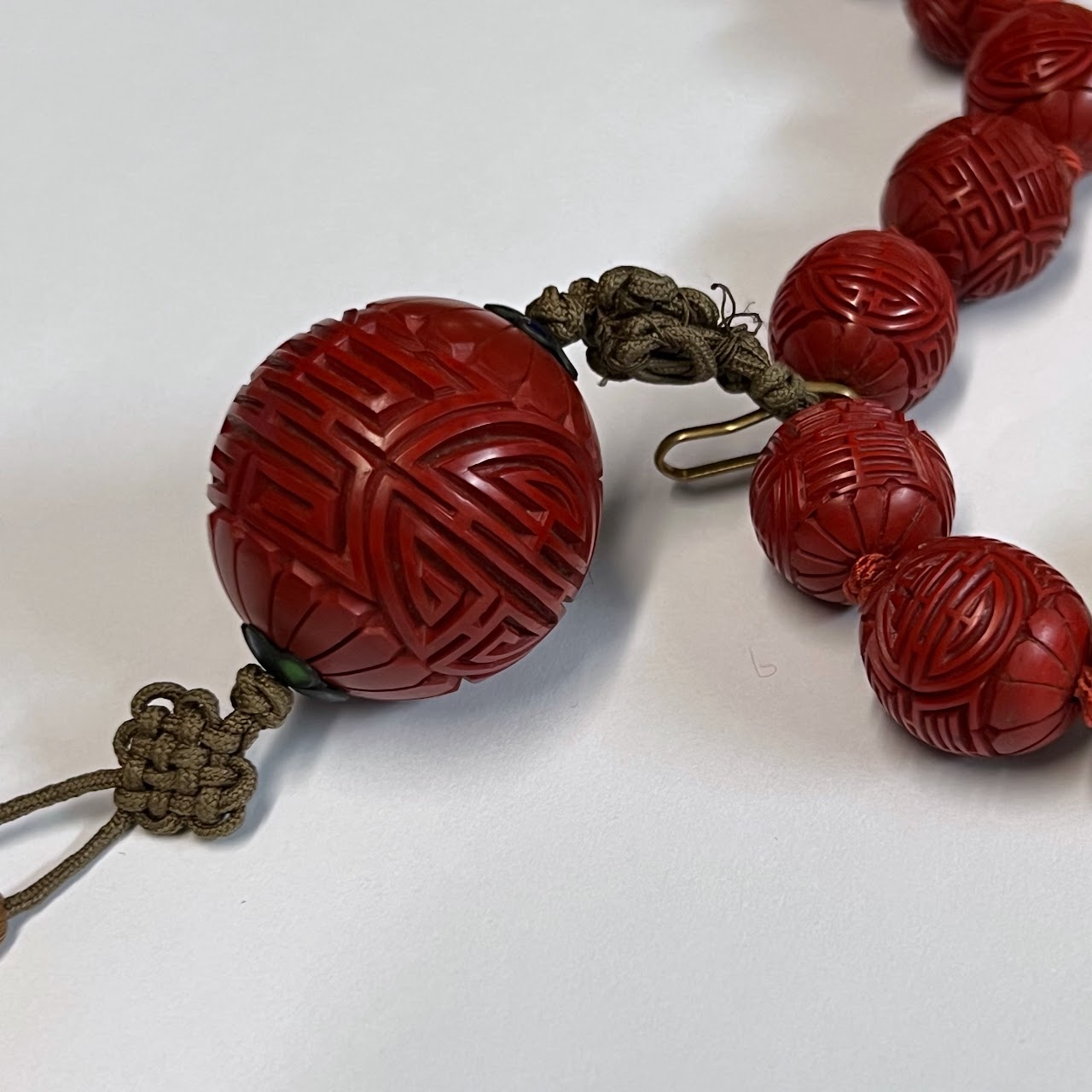 Chinese Antique Cinnabar Bead Necklace