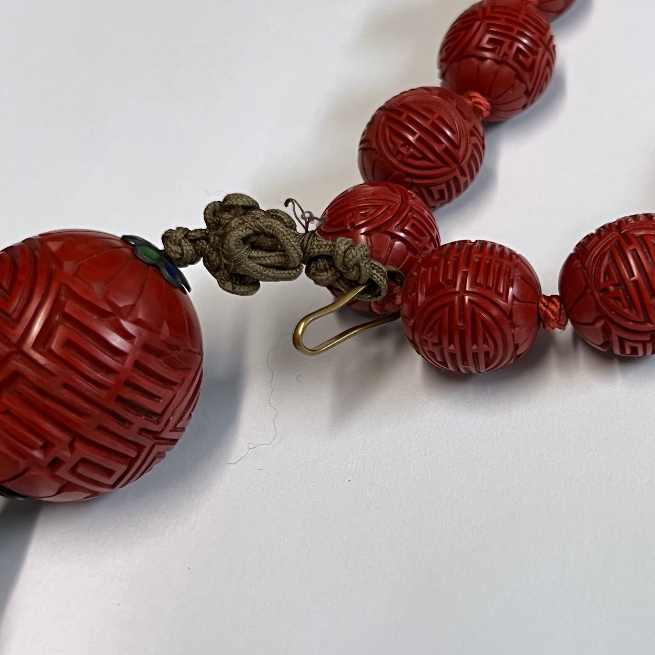 Chinese Antique Cinnabar Bead Necklace