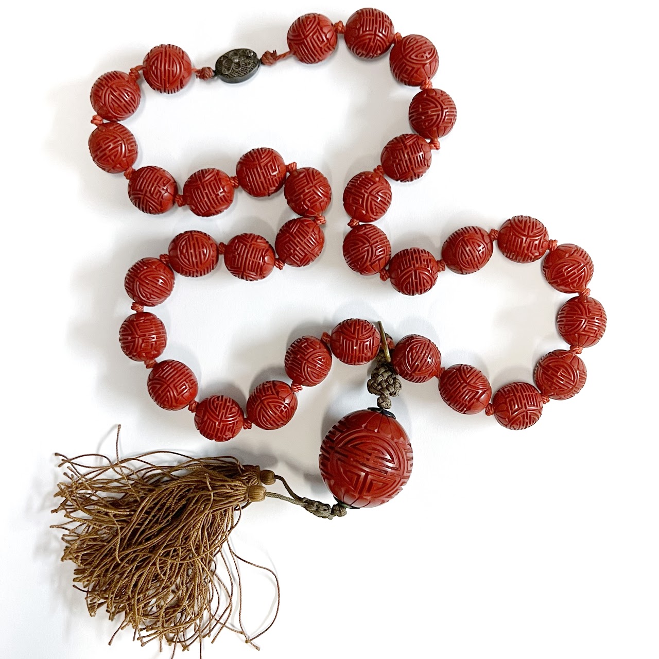 Chinese Antique Cinnabar Bead Necklace