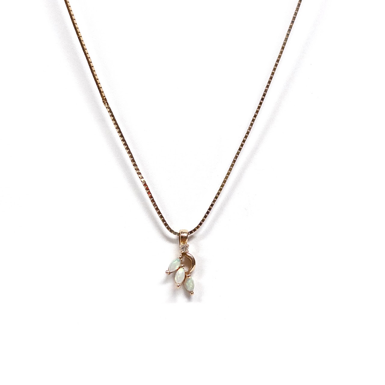 14K Gold, Opal & Diamond Pendant Necklace