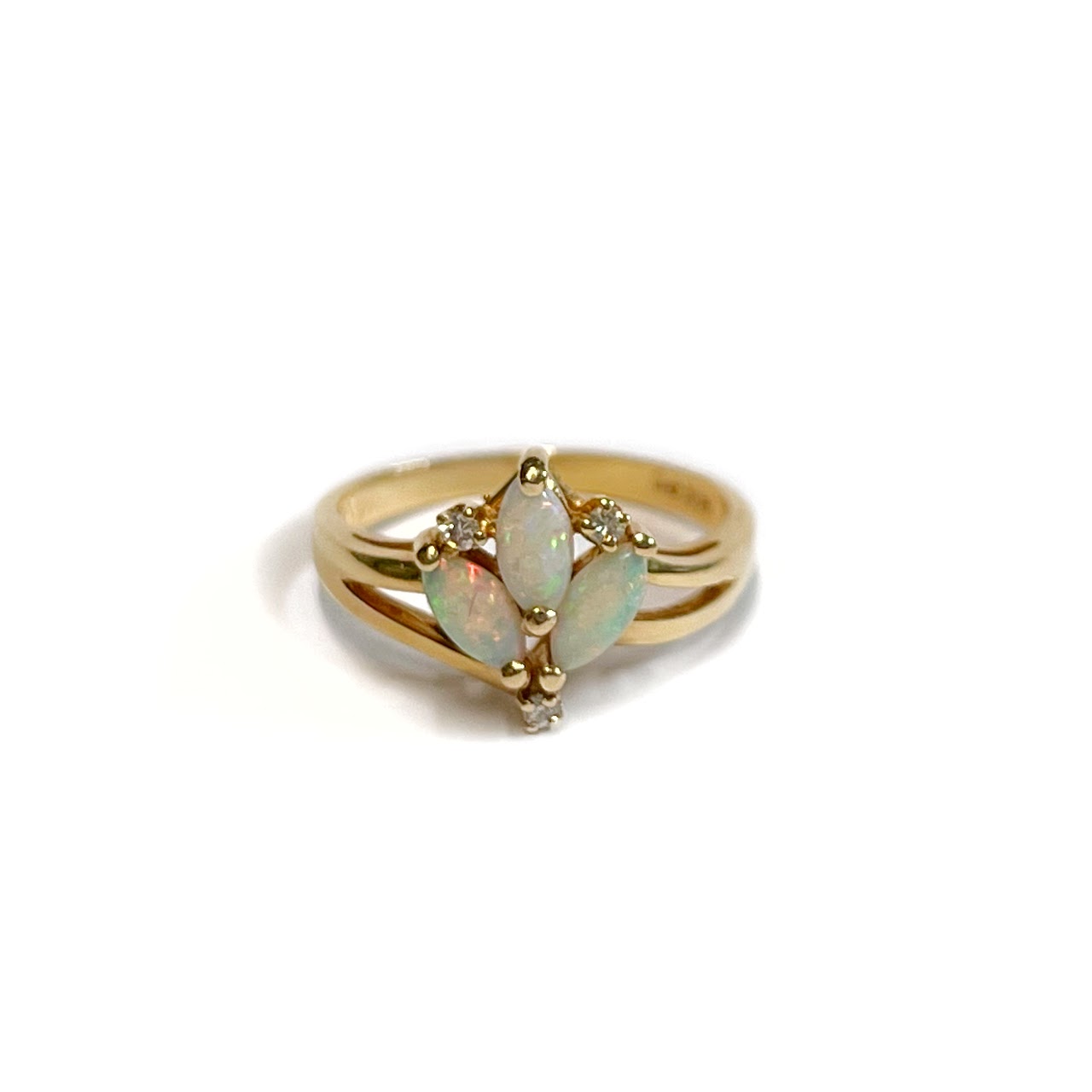 14K Gold, Opal & Diamond Ring