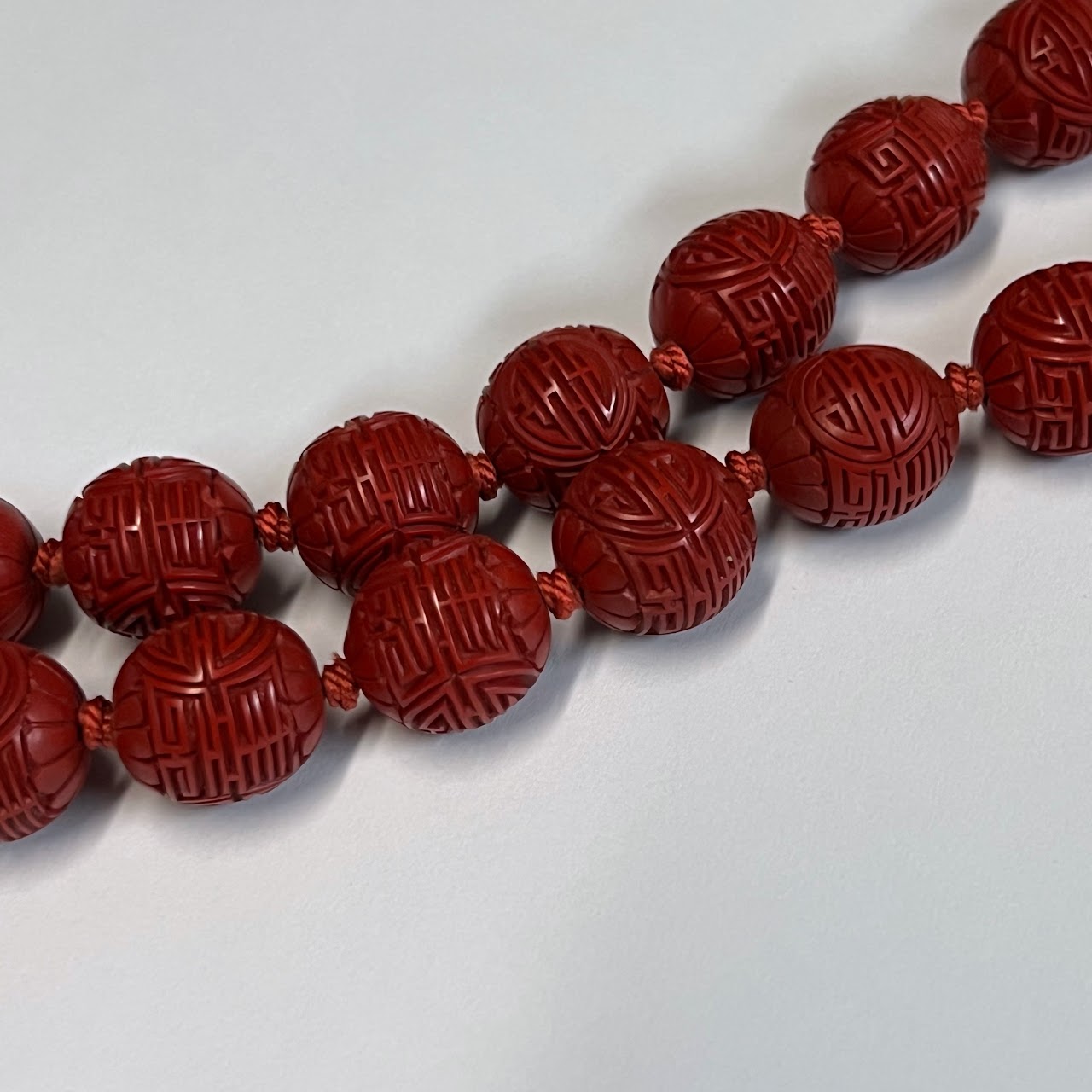 Chinese Antique Cinnabar Bead Necklace