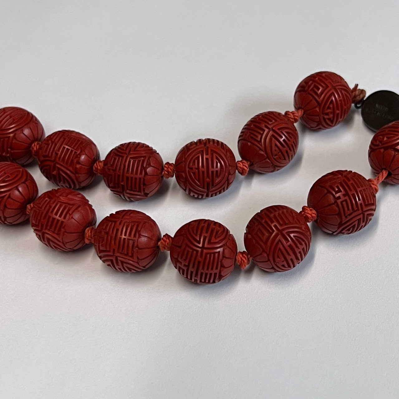 Chinese Antique Cinnabar Bead Necklace