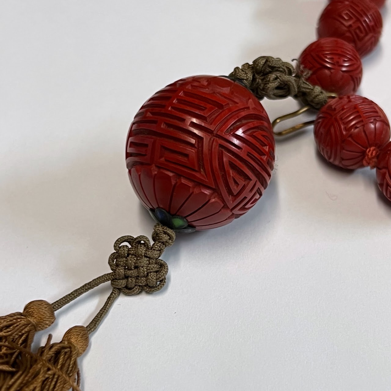 Chinese Antique Cinnabar Bead Necklace