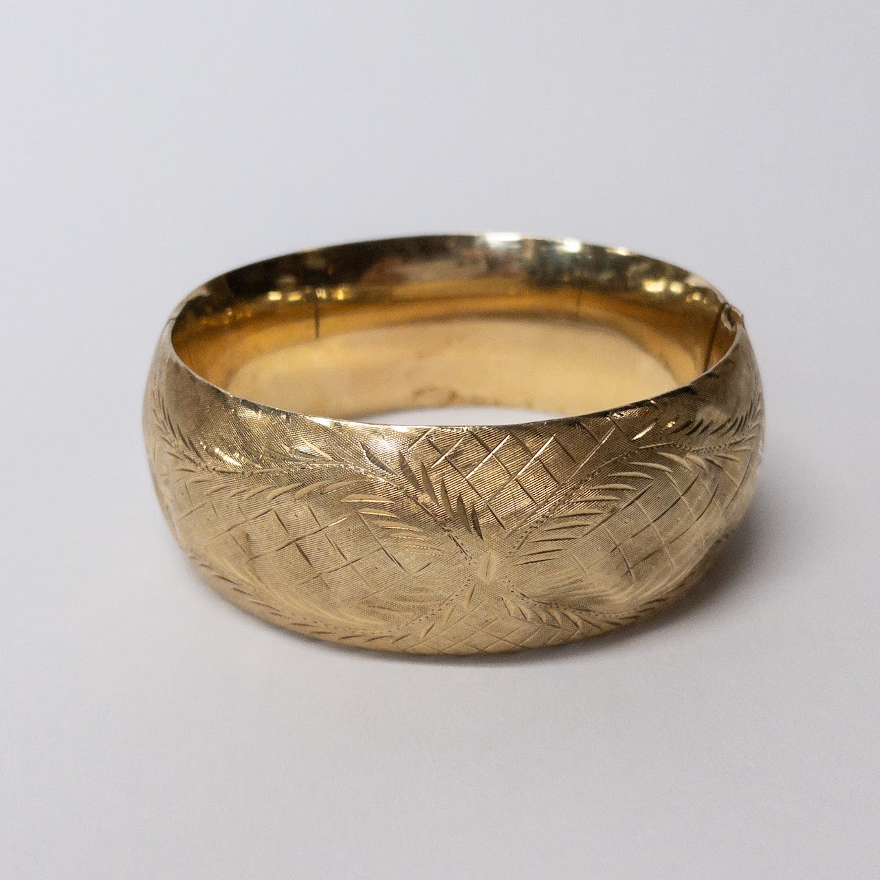 14K Gold Etched Bangle