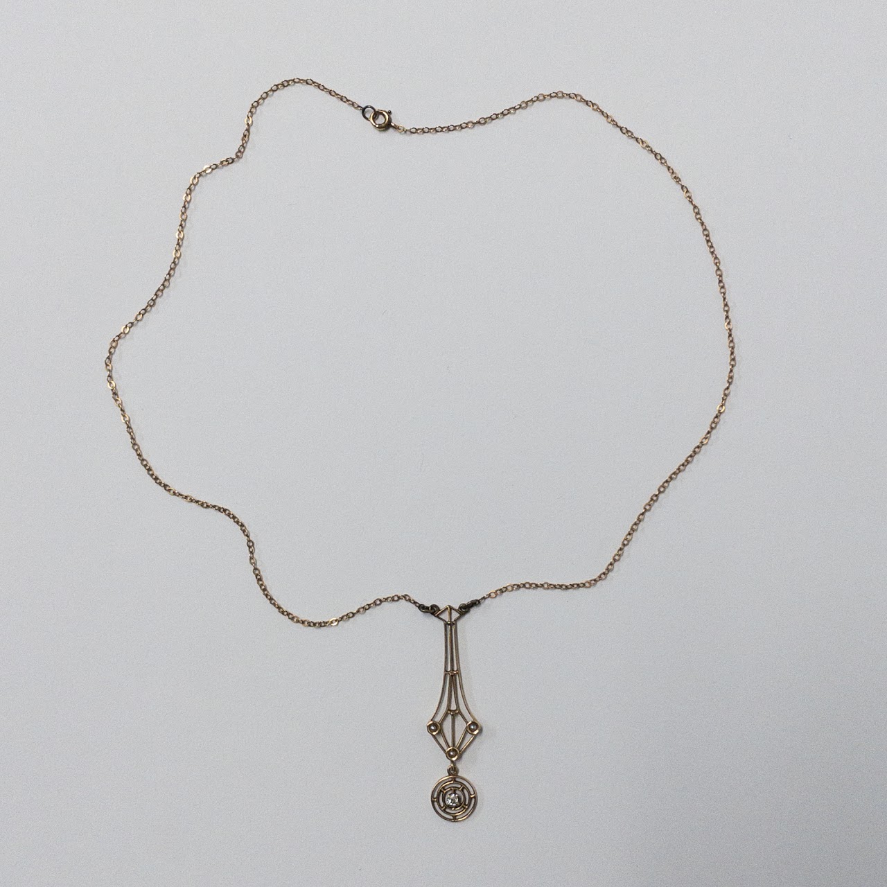 14K Gold, Diamond & Pearl Pendant Necklace