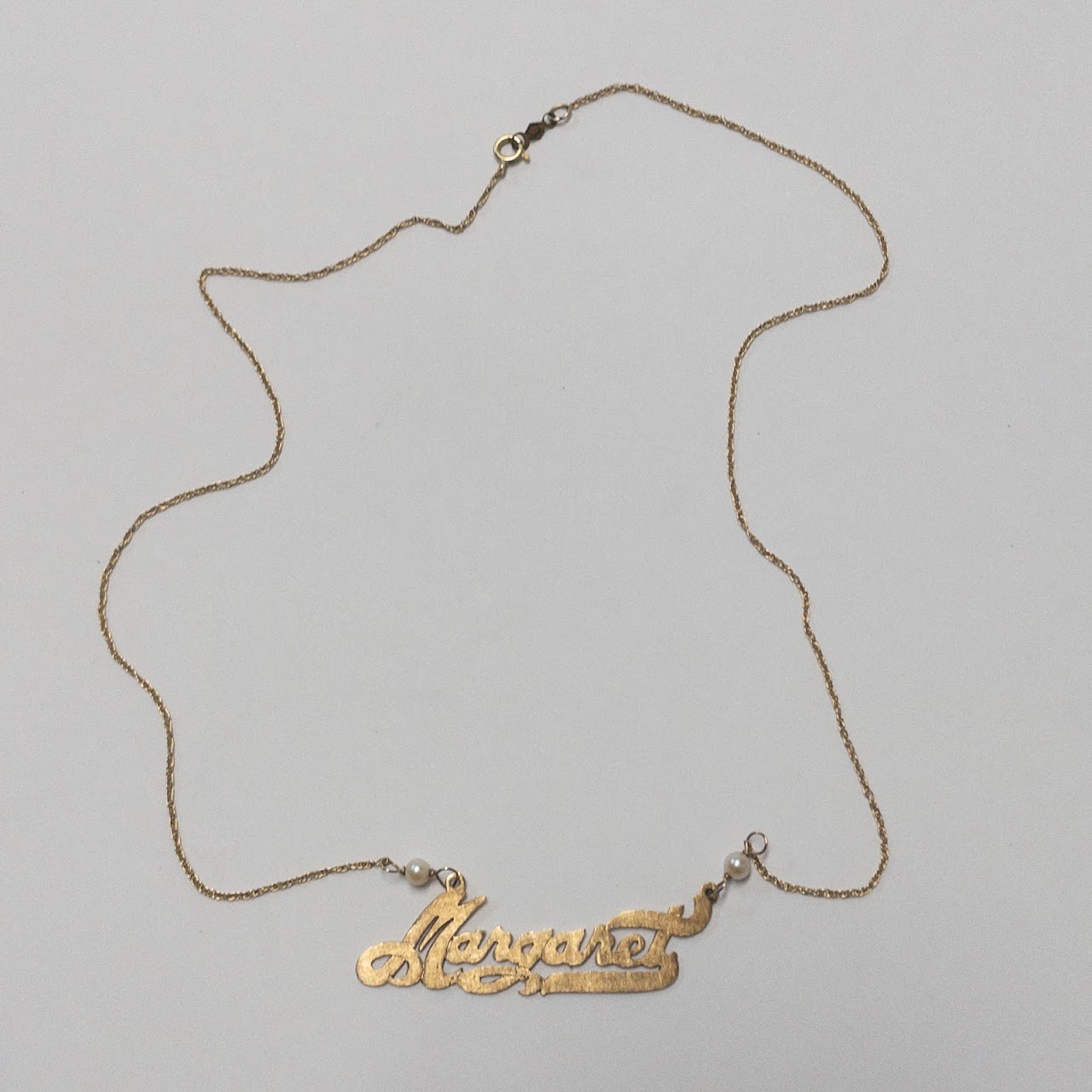 14K Gold & Pearl 'Margaret' Nameplate Necklace