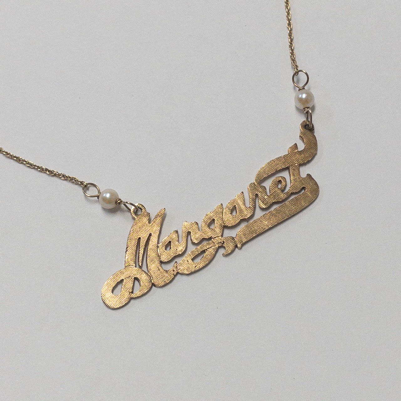 14K Gold & Pearl 'Margaret' Nameplate Necklace