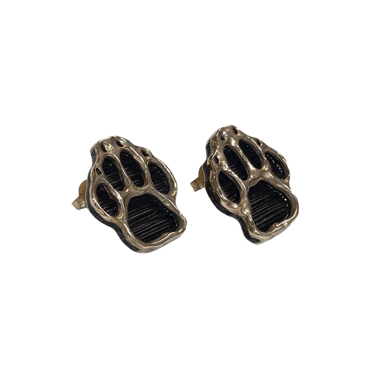 9K Gold and Wood Bear Paw Earrings