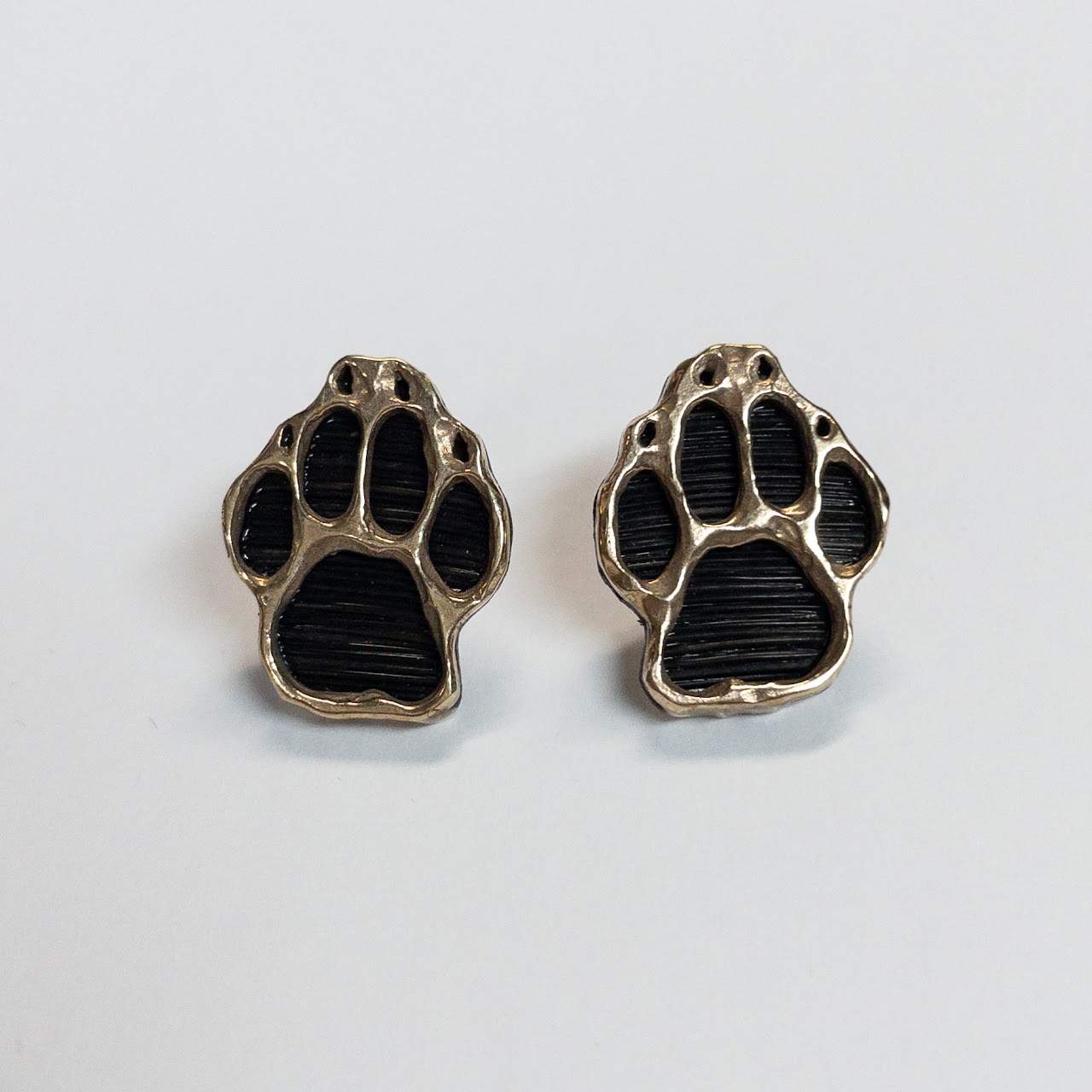 9K Gold and Wood Bear Paw Earrings