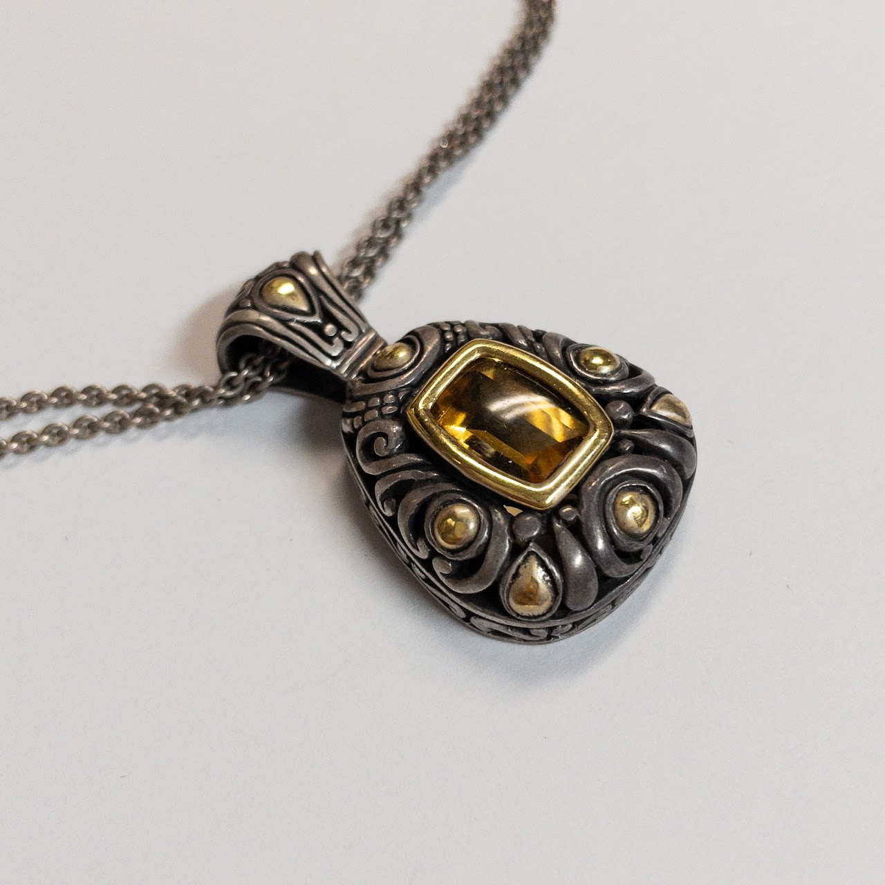 Sterling Silver, 18K Gold, & Citrine Pendant Necklace