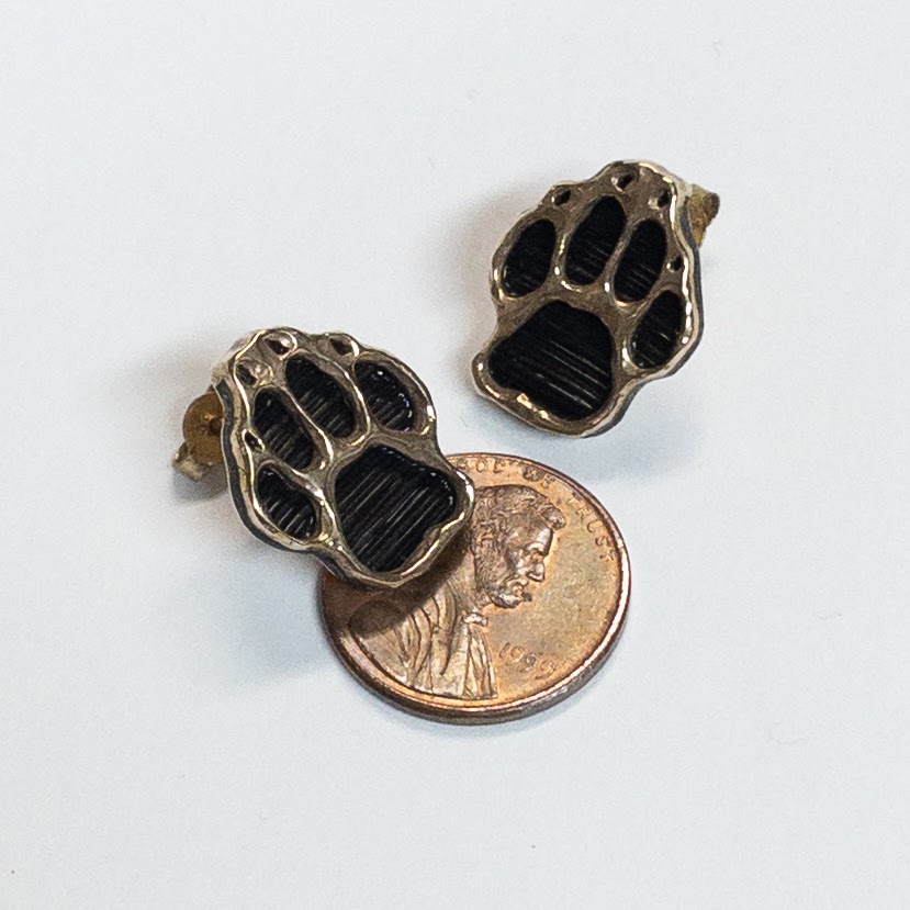 9K Gold and Wood Bear Paw Earrings