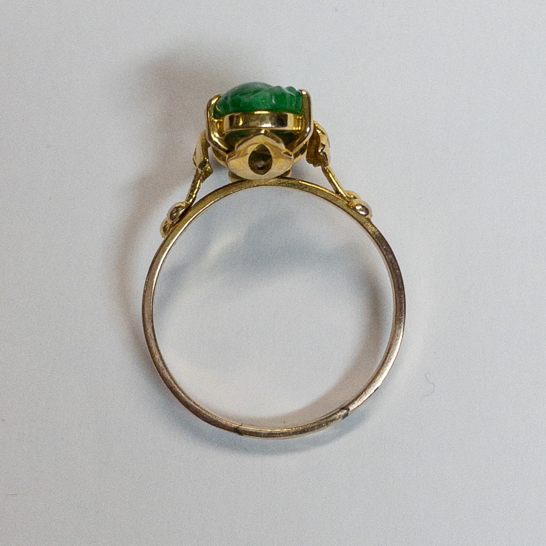 14K Gold and Carved Green Stone Ring