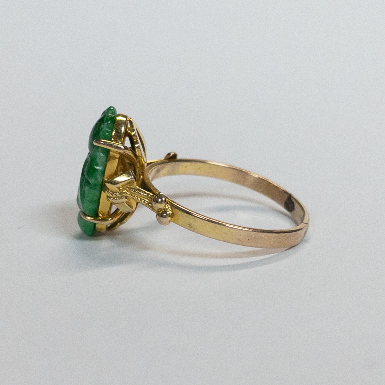 14K Gold and Carved Green Stone Ring