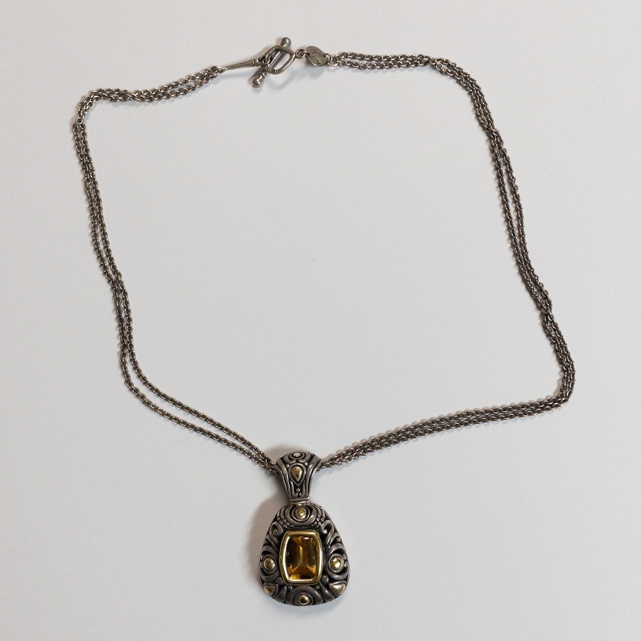 Sterling Silver, 18K Gold, & Citrine Pendant Necklace