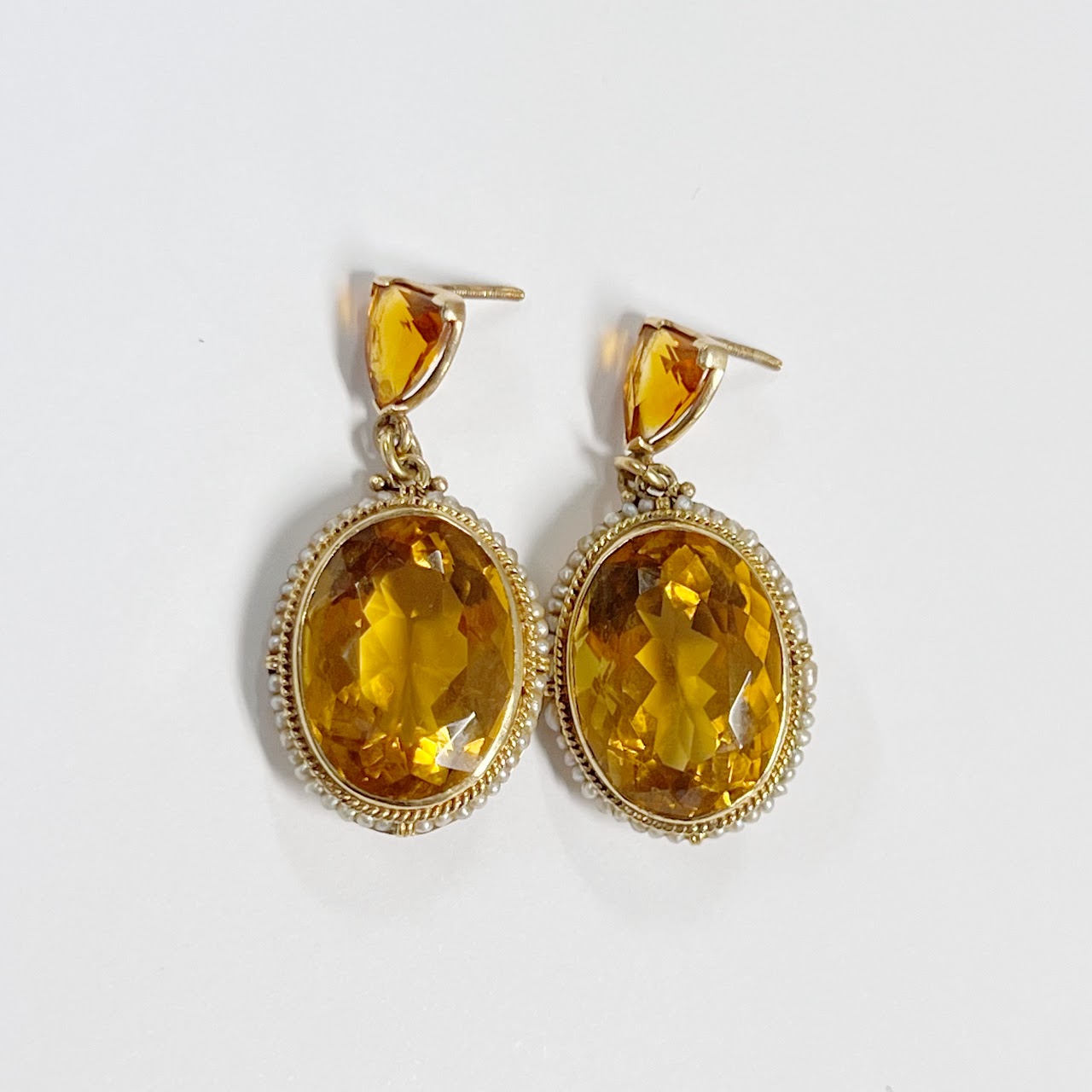 14K Gold, Tourmaline and Seed Pearl Earrings