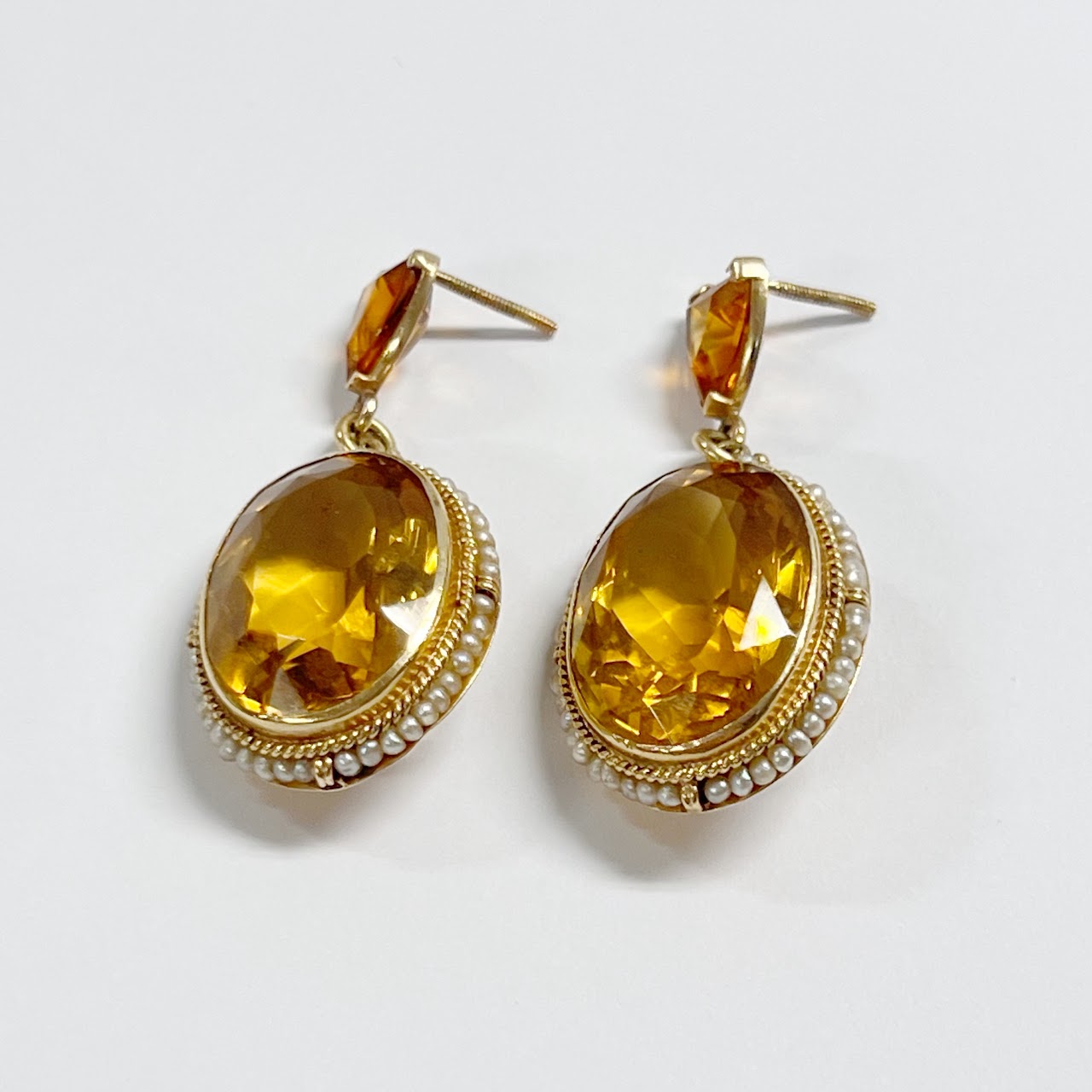 14K Gold, Tourmaline and Seed Pearl Earrings