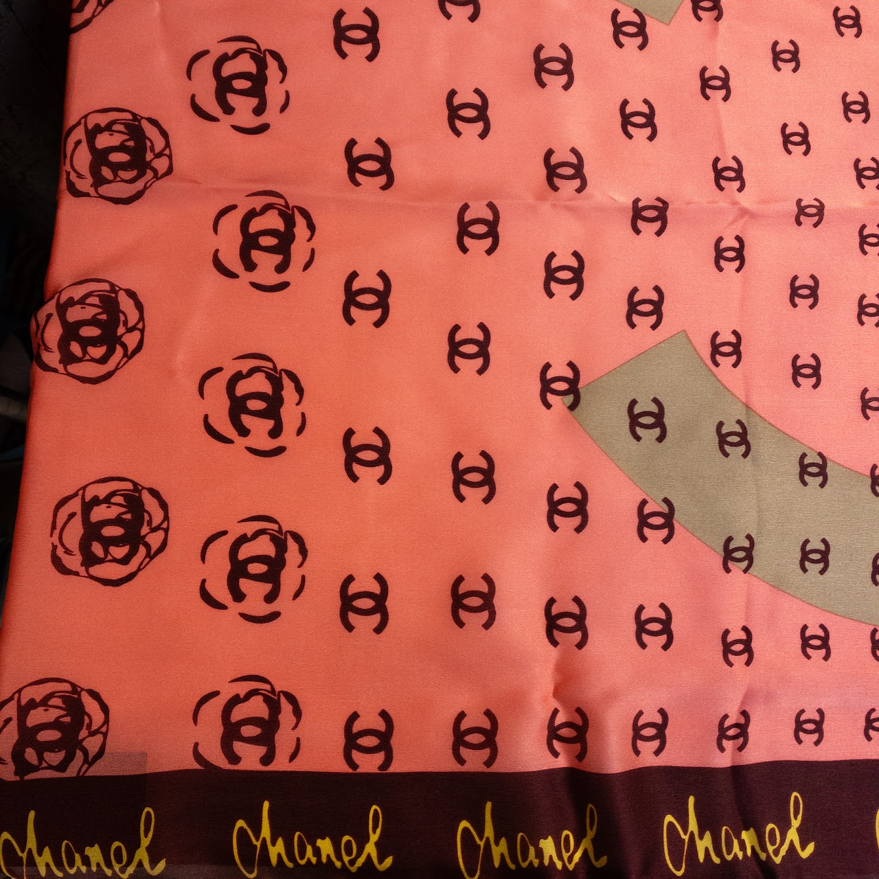 Chanel NEW Silk Rose Monogram Scarf