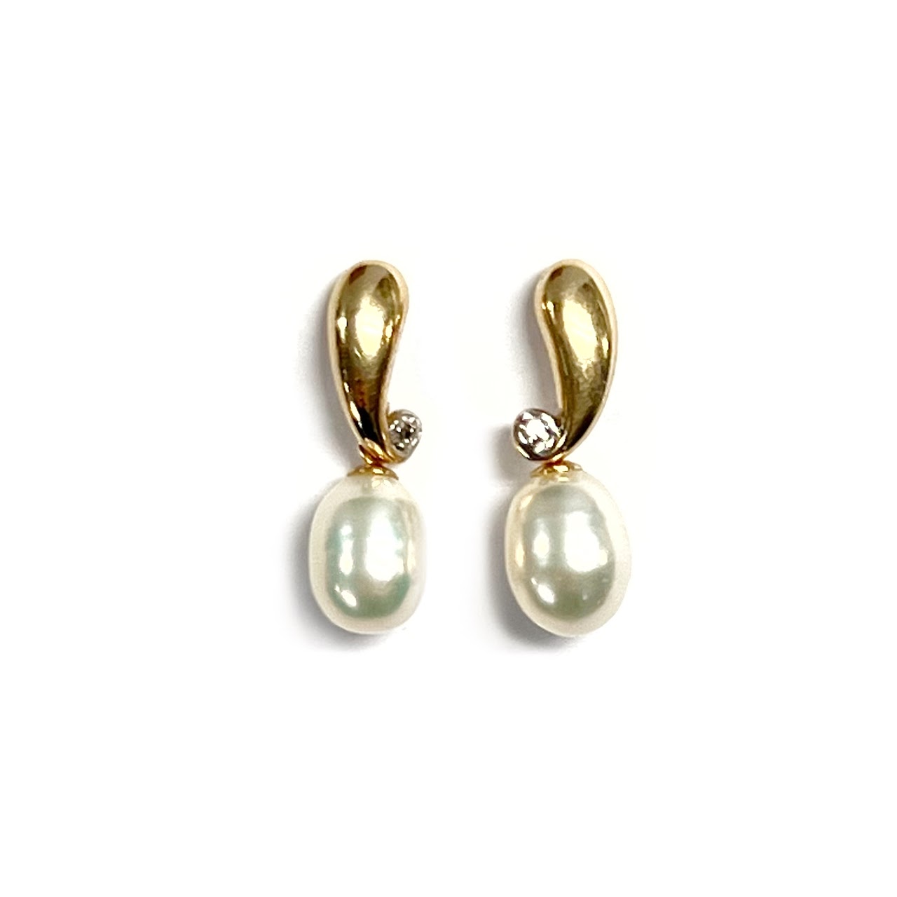 14K Pearl and Diamond Earrings