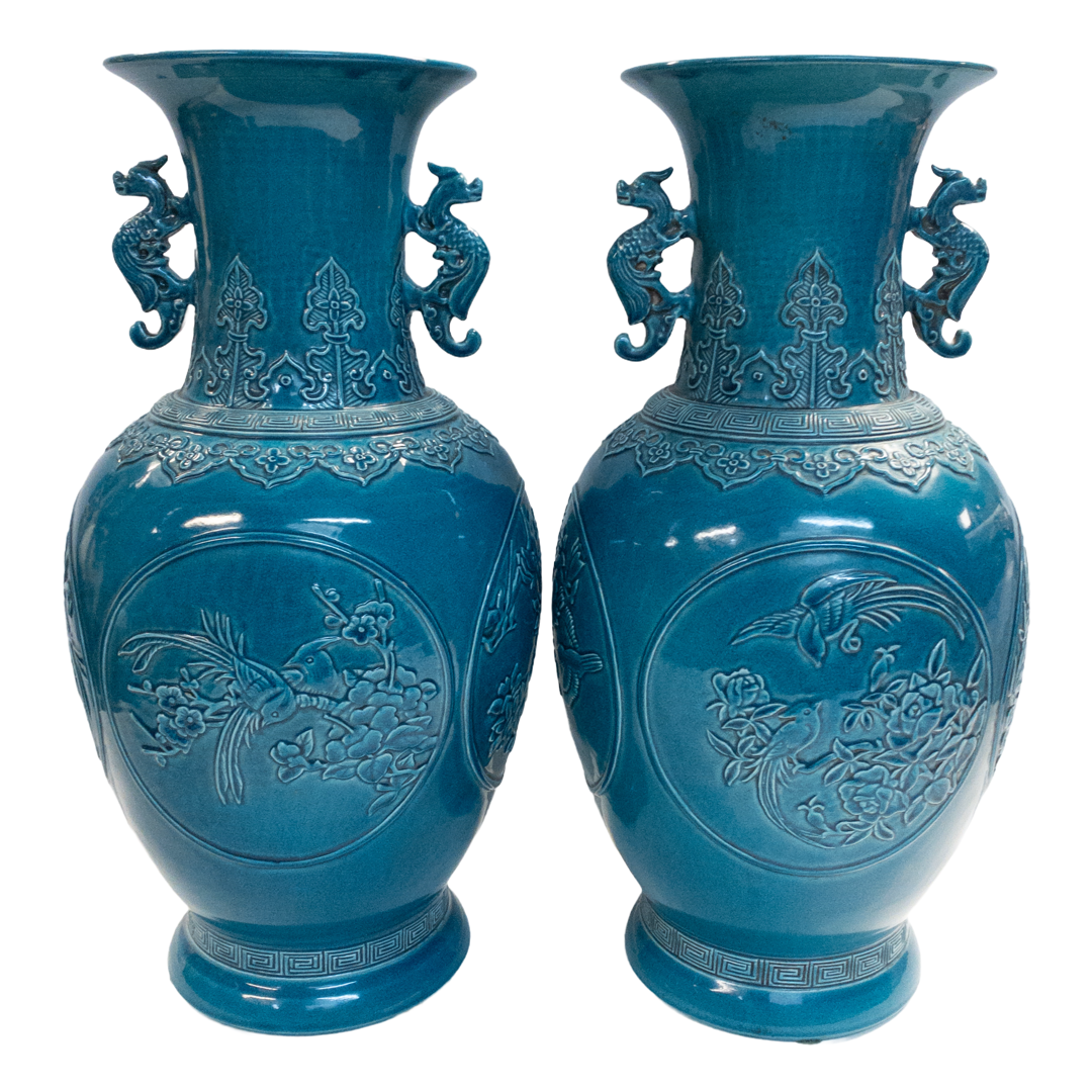 Pair of Turquoise Chinese Vases