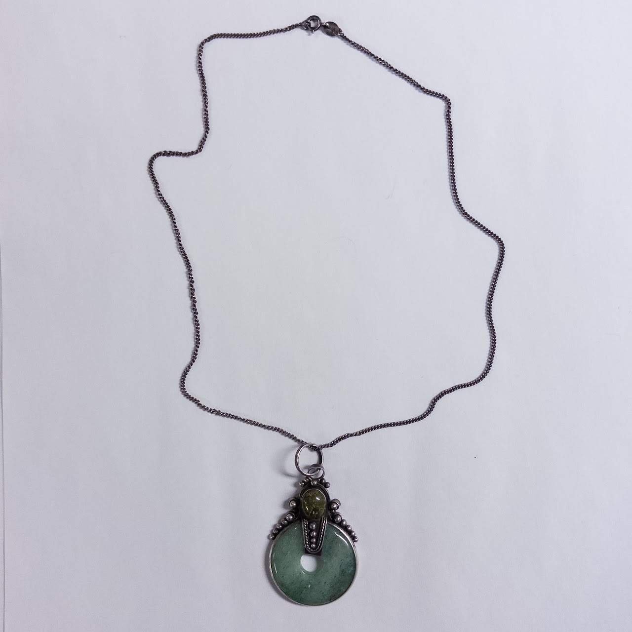 Sterling Silver and Green Jade Necklace