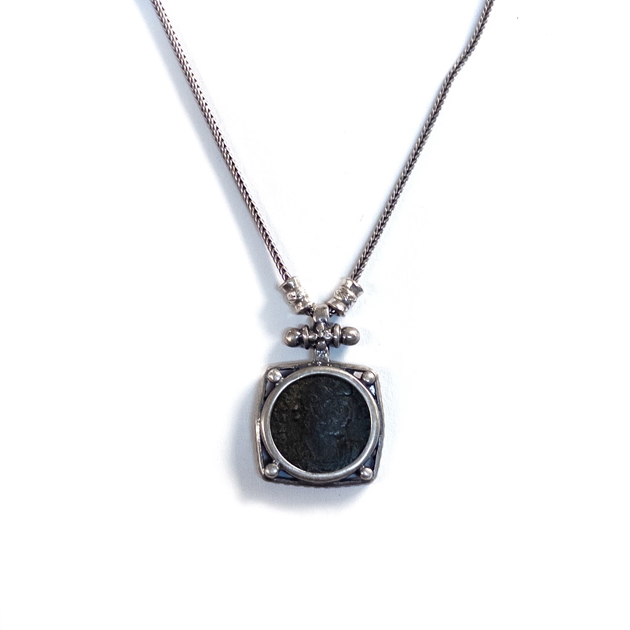 Sterling Silver 'Silver Mind' Branded Necklace and Framed Coin Pendant