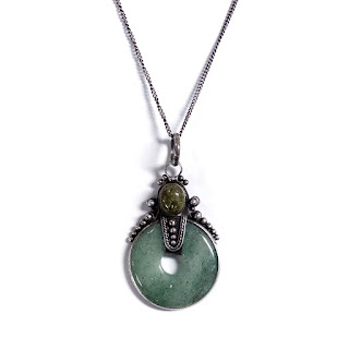 Sterling Silver and Green Jade Necklace