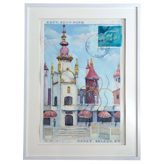 Brinah Bank Kessler 'Cafe, Luna Park' Artwork Based on a Vintage Postcard