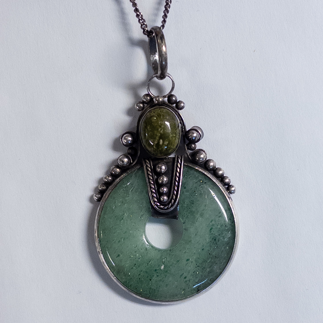 Sterling Silver and Green Jade Necklace