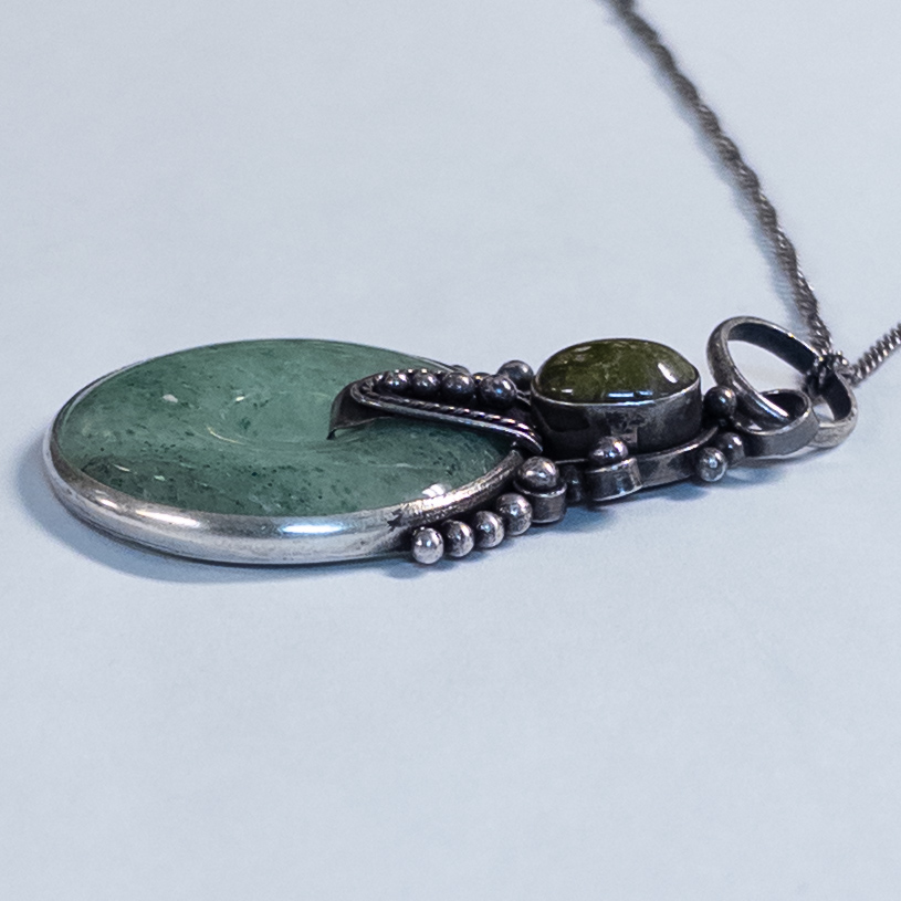 Sterling Silver and Green Jade Necklace