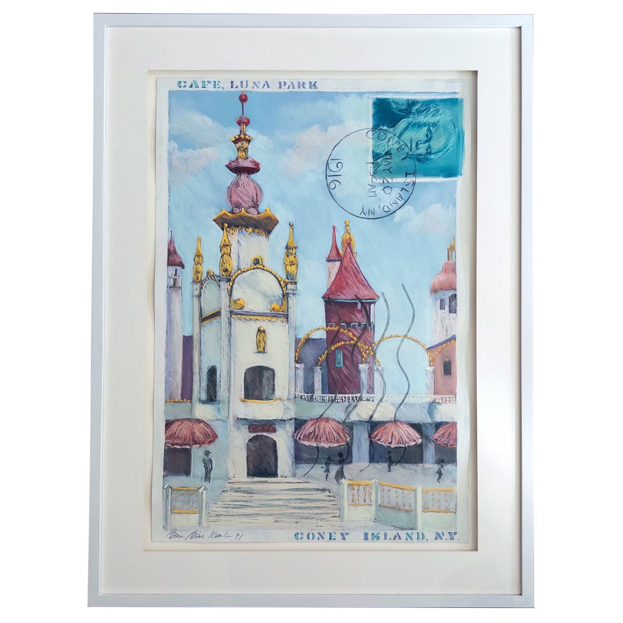 Brinah Bank Kessler 'Cafe, Luna Park' Artwork Based on a Vintage Postcard