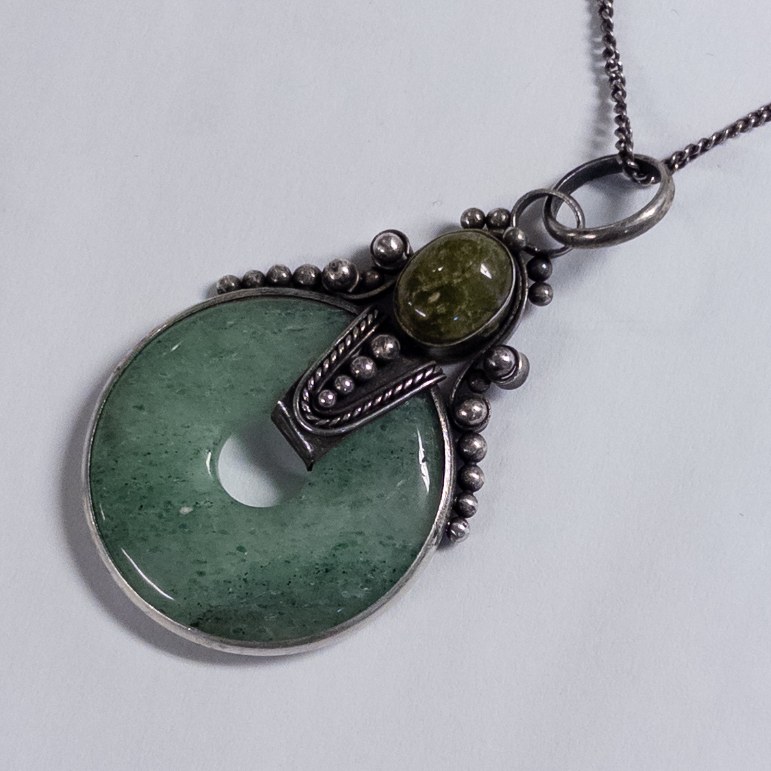 Sterling Silver and Green Jade Necklace