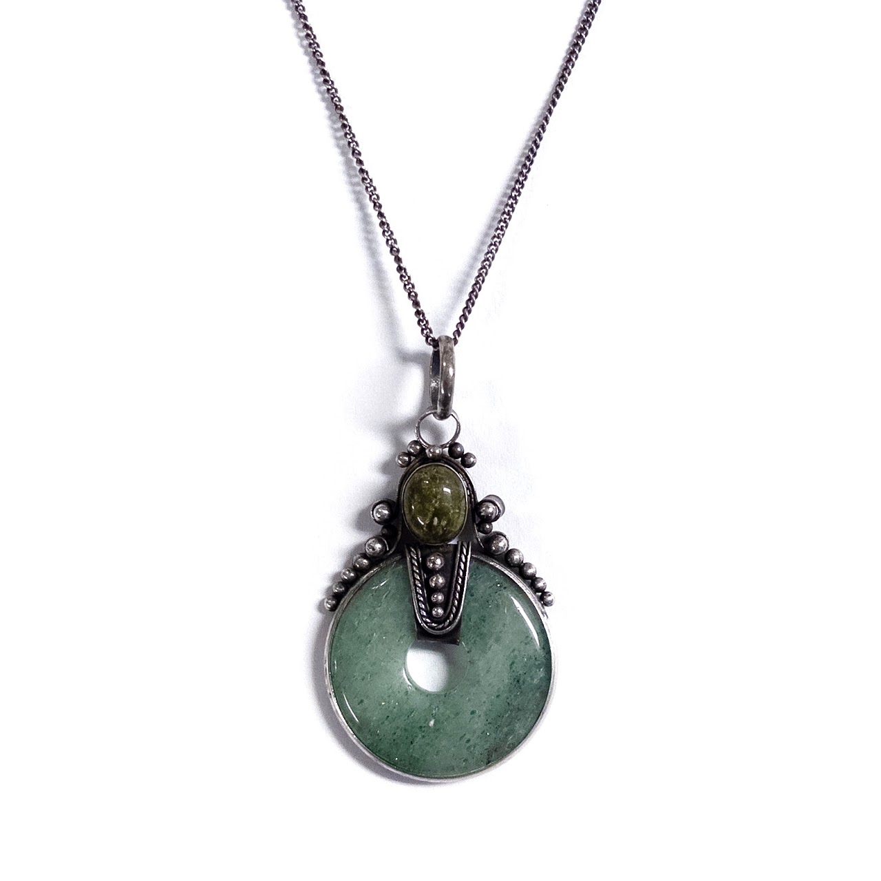 Sterling Silver and Green Jade Necklace