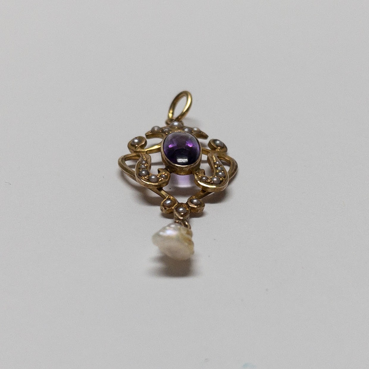 14K Gold, Amethyst and Pearl Pendant