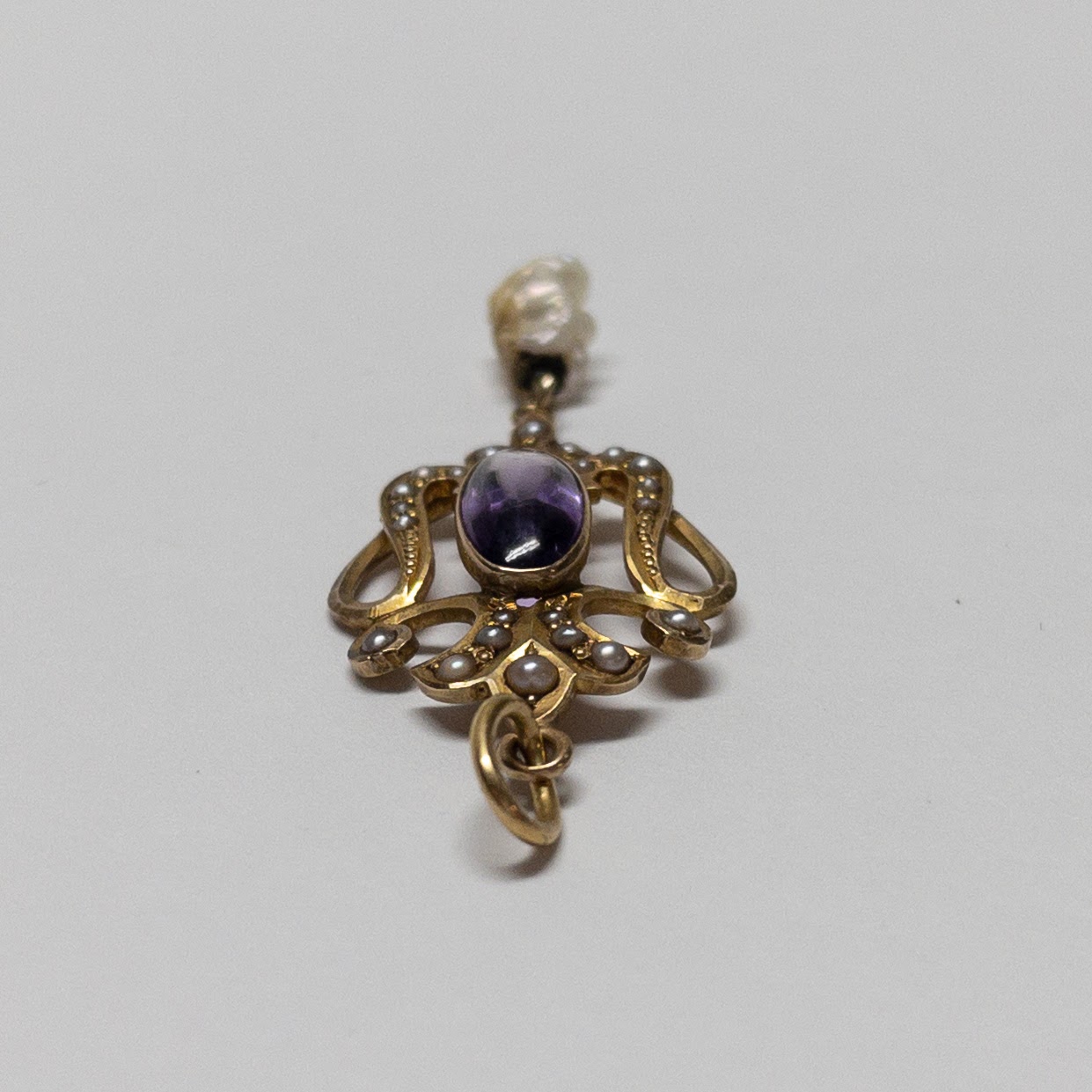 14K Gold, Amethyst and Pearl Pendant