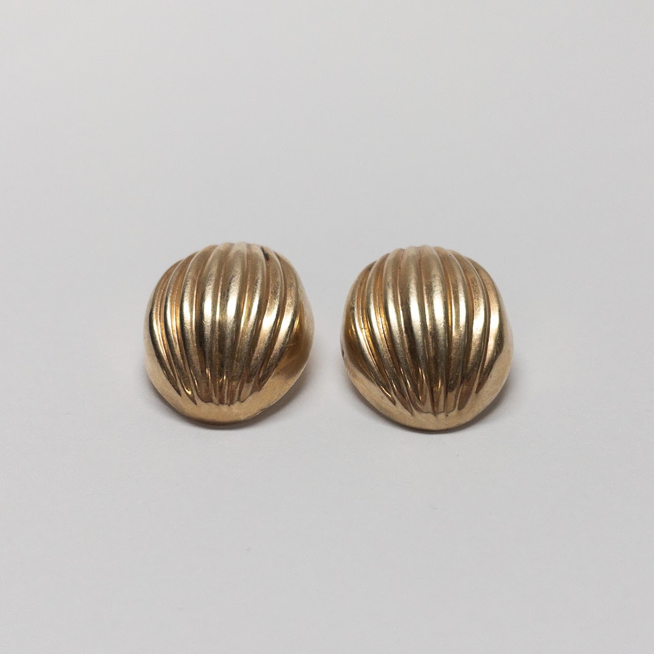 14K Gold Ridged Clip Earrings