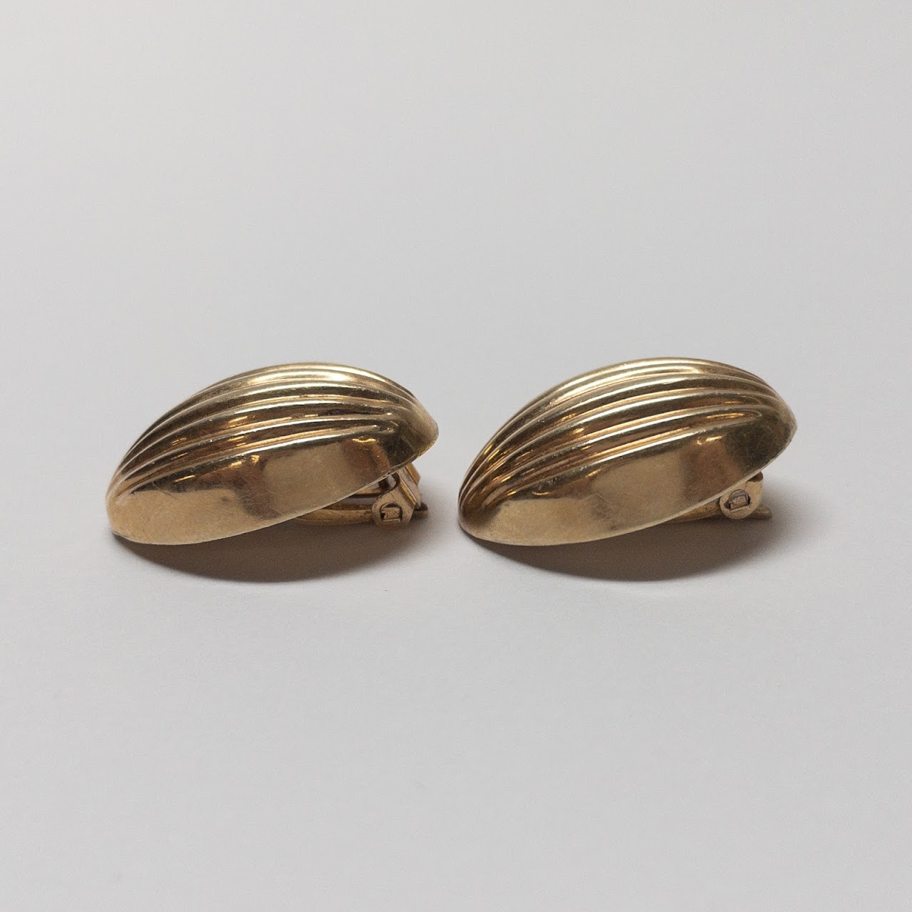 14K Gold Ridged Clip Earrings