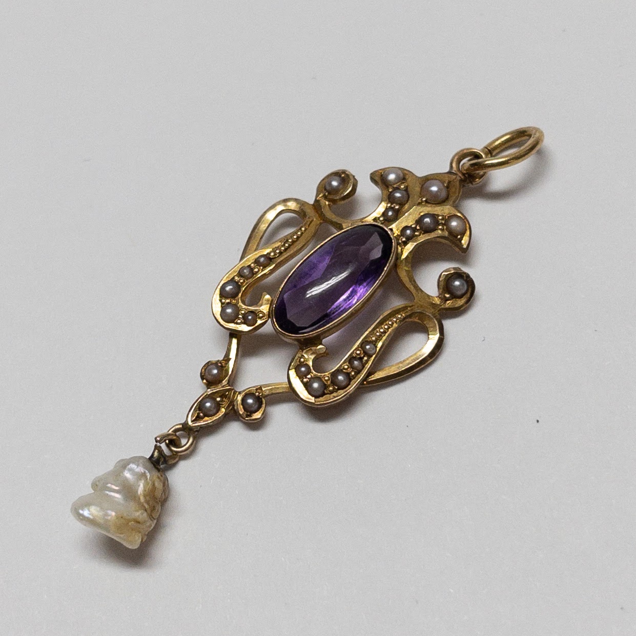 14K Gold, Amethyst and Pearl Pendant