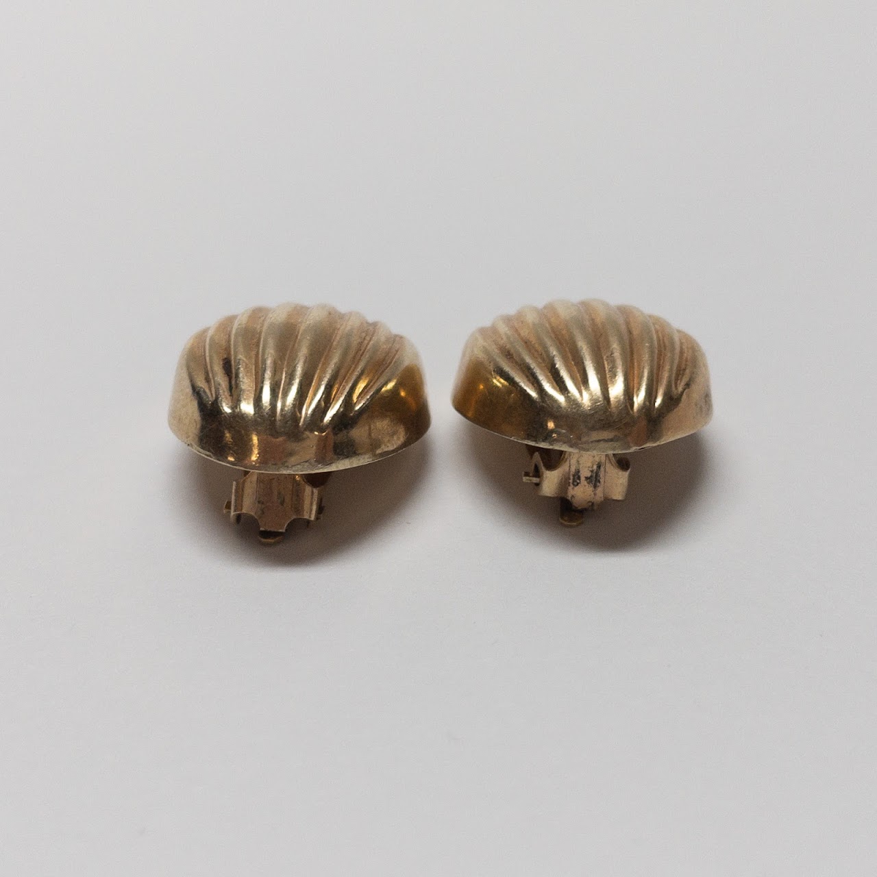 14K Gold Ridged Clip Earrings